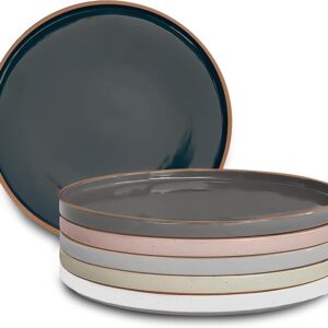 MORA 10.5″ High-Edge Ceramic Dinner Plates (Set of 6, Assorted Neutrals)