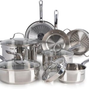 T-fal Stainless Steel Cookware Set 11 Piece, Induction, Oven Broiler Safe