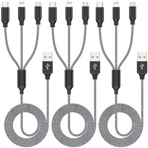 3Pack 3-in-1 Multi Charging Cable 4FT Nylon Braided Cord