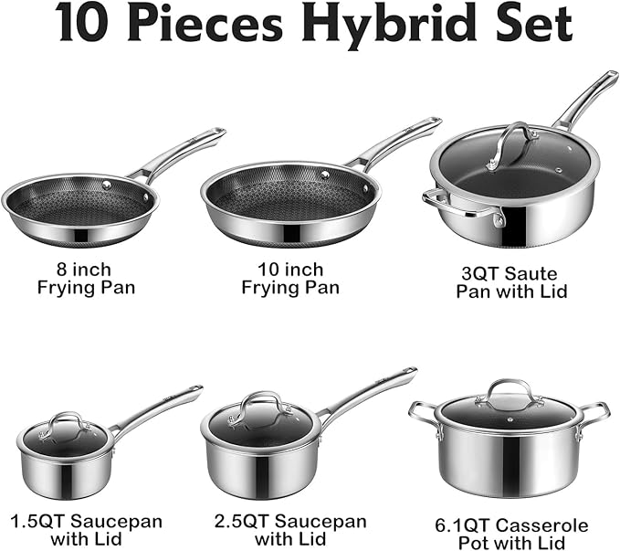 SNOWCLAD Hybrid Non Stick Pots & Pans Set, 10 Pcs Cookware - Image 2