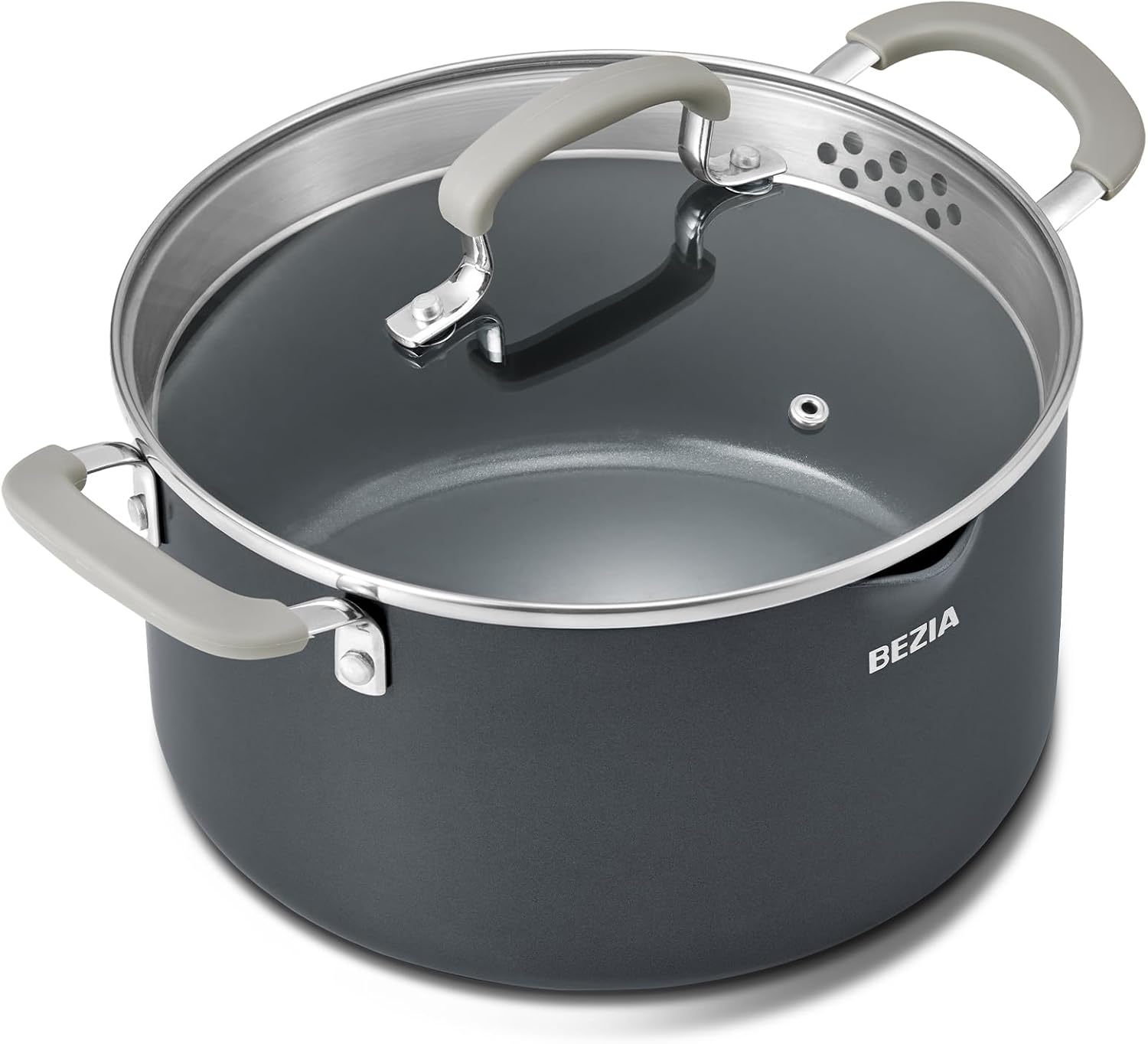 BEZIA 6Qt Ceramic Stock Pot – top Non-stick cooking pots, Gray