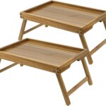 VaeFae Acacia Bed Table Tray – 2 Pack Foldable Wooden Breakfast Trays