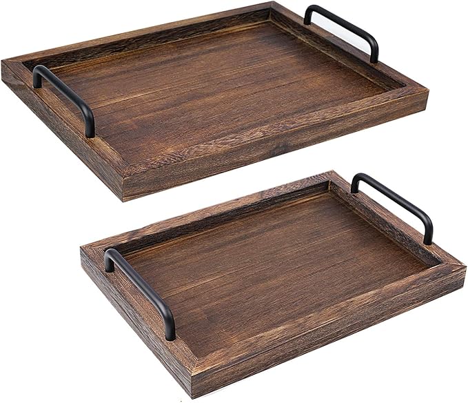 LIBWYS Rustic Wooden Tray Set of 2