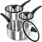 MICHELANGELO Stainless Steel Saucepan Set 1QT, 2QT & 3QT