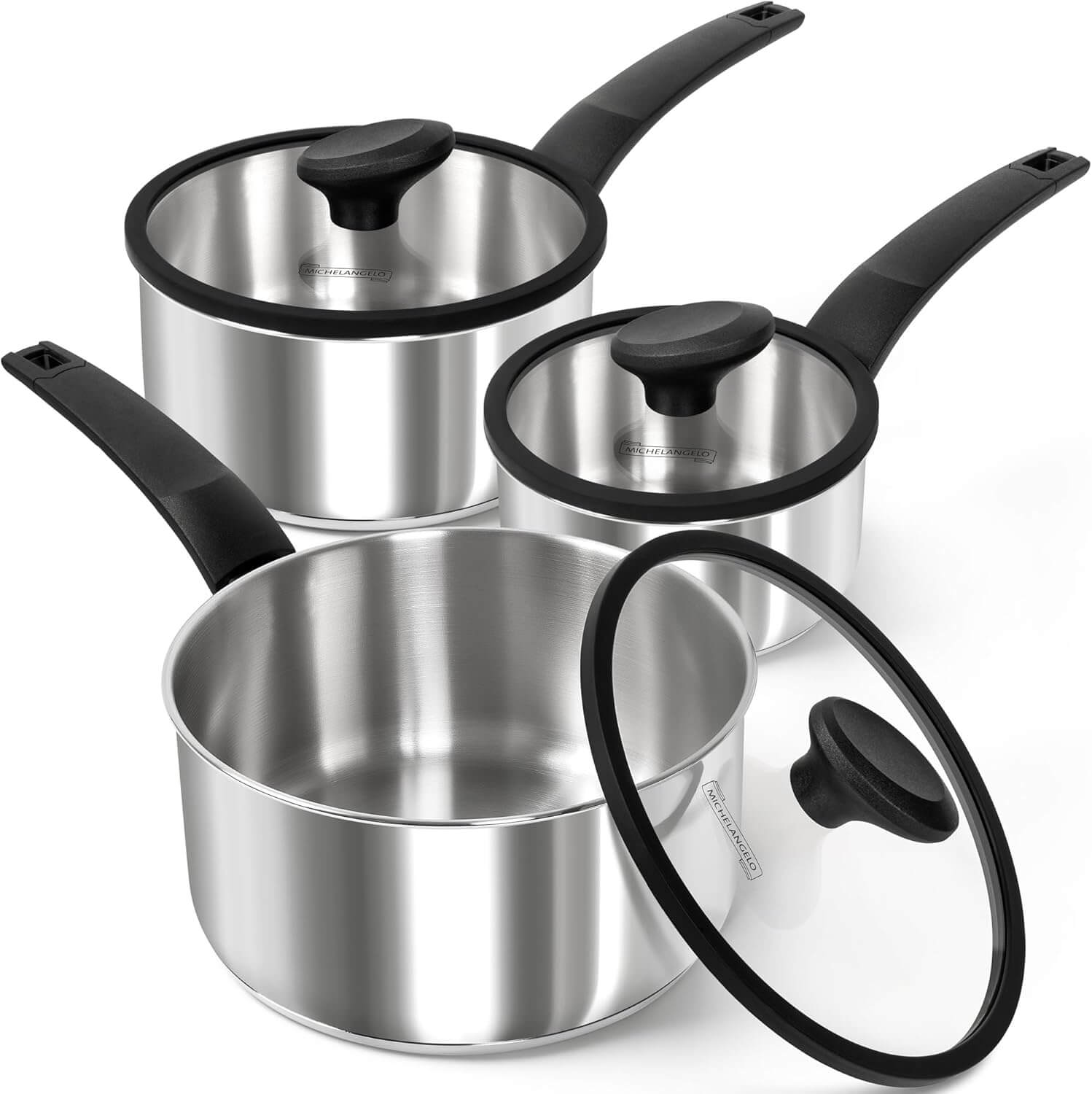 MICHELANGELO Stainless Steel Saucepan Set 1QT, 2QT & 3QT