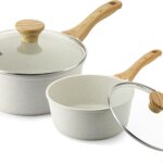 SENSARTE White Ceramic Saucepan Set – top Non-stick cooking pots