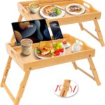 Greenual 2 Pack Bed Tray Table – Foldable Bamboo Breakfast Trays