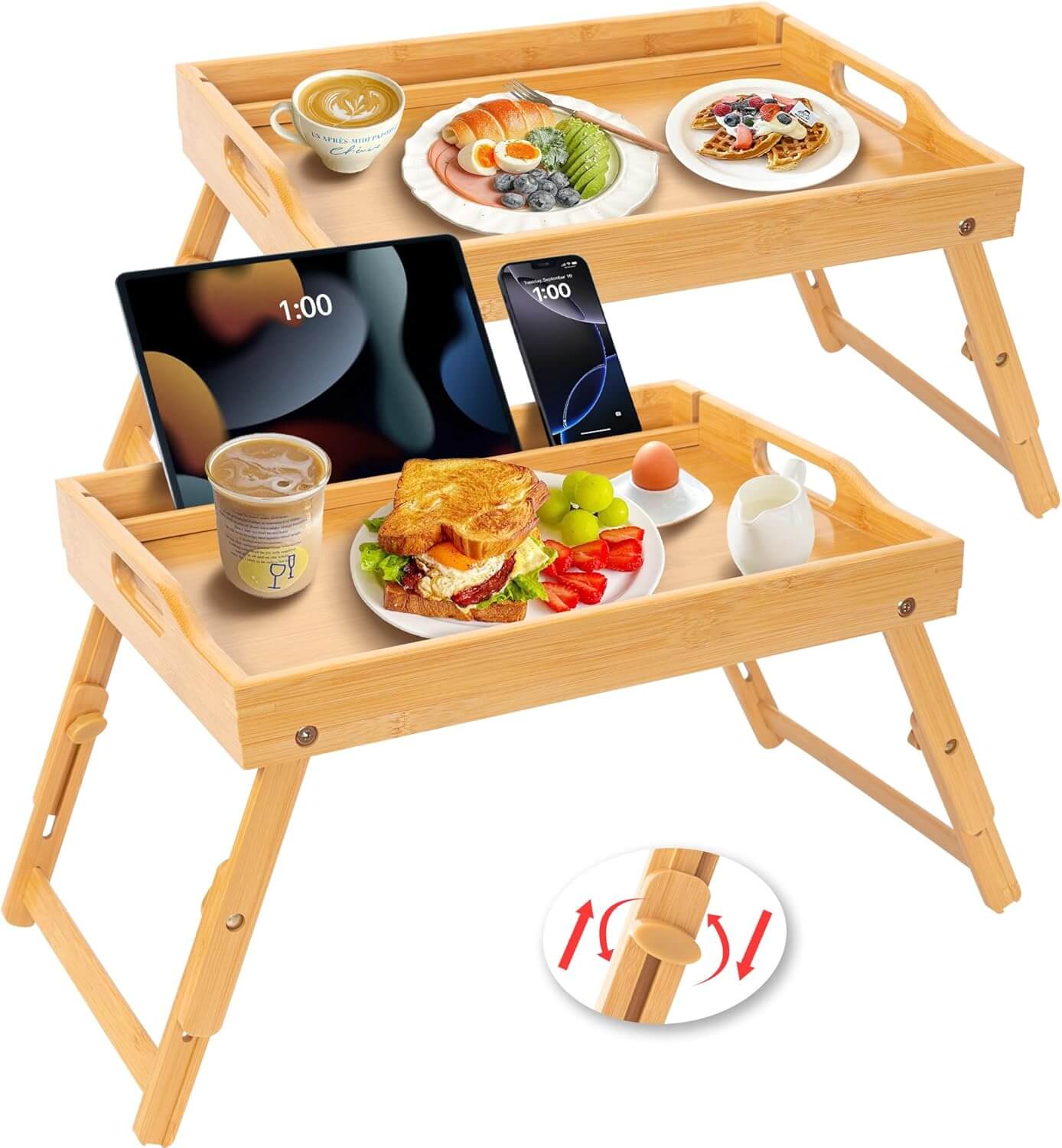 Greenual 2 Pack Bed Tray Table – Foldable Bamboo Breakfast Trays