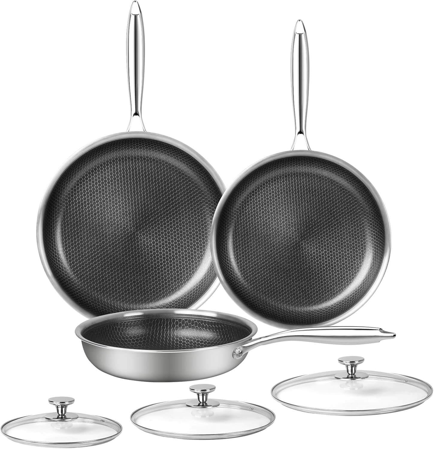 Innerwell 6-Piece Nonstick Frying Pans Set with Lids